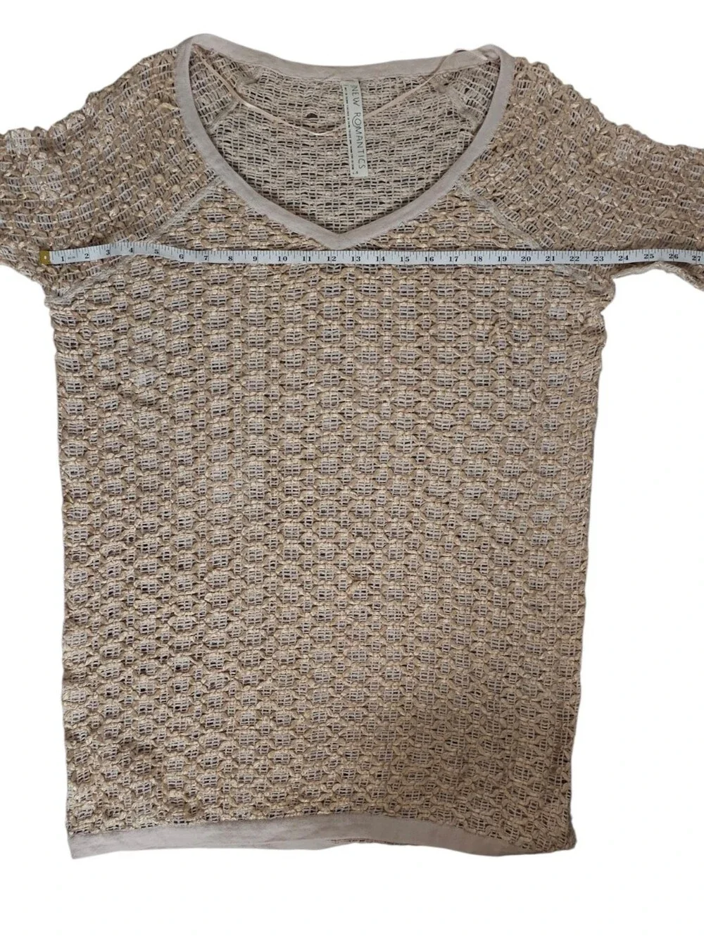 Free People New Romantics Joan of Arc Gold Cream Weave Mesh V-neck Coverup Large - Picture 11 of 12
